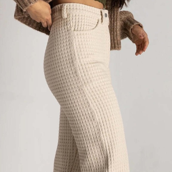 Soluna Collective Wide Leg Waffle Knit Pants White Size 0 - Picture 1 of 6